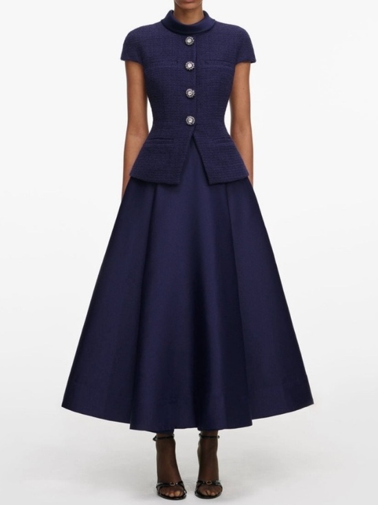 Self-Portrait Dresses & Skirts - Self-Portrait Navy Boucle Taffeta Midi Dress